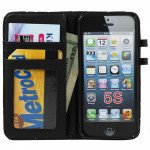 Wholesale iPhone 5 5S Diamond  Flip Leather Wallet Case with Stand ( Black)